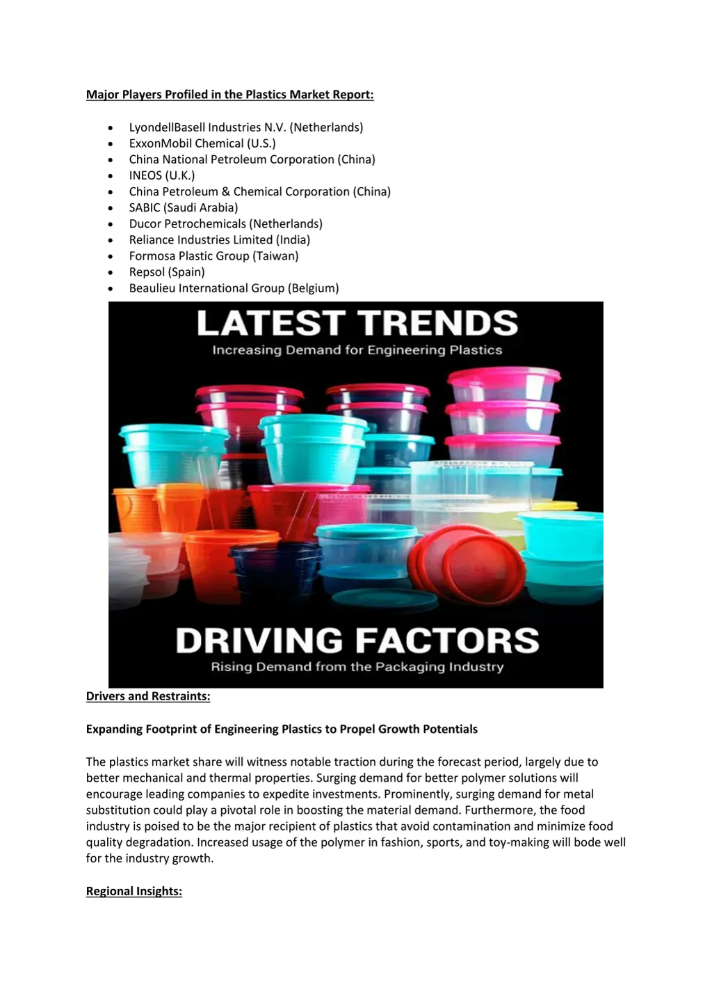 major players profiled in the plastics market