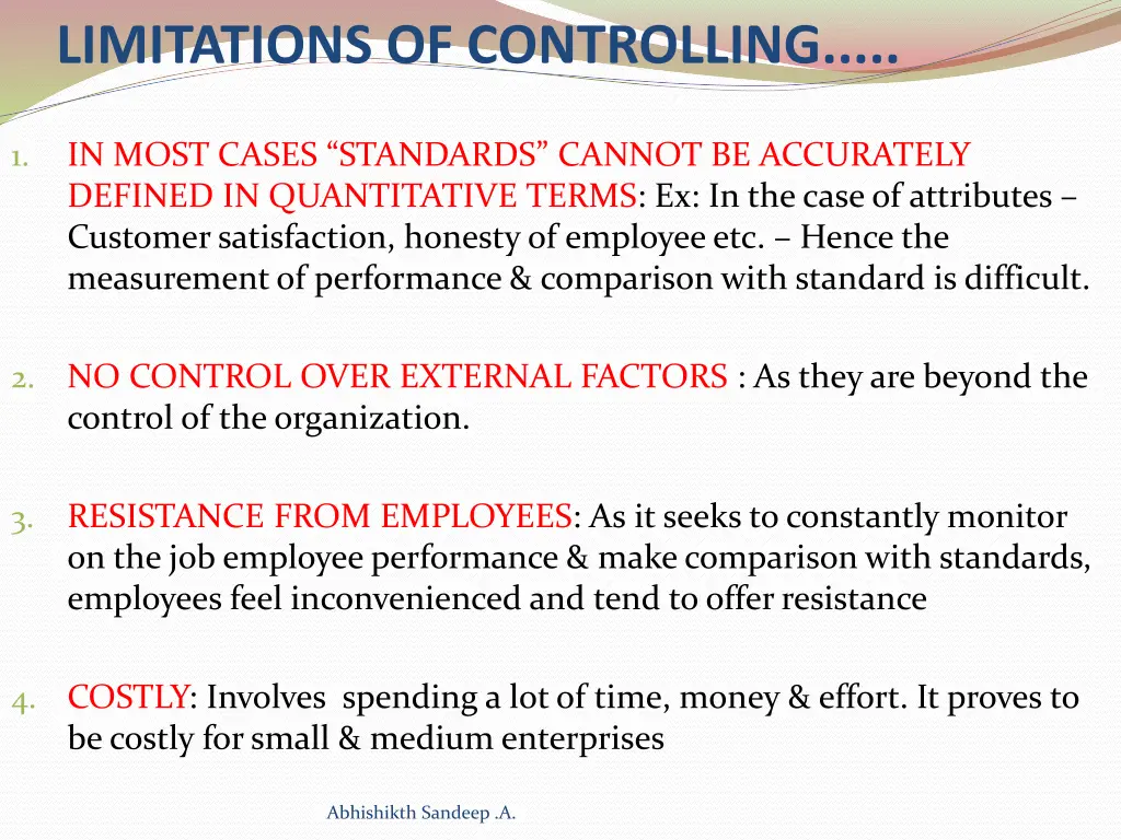 limitations of controlling