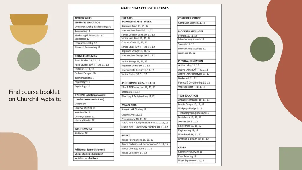 find course booklet on churchill website