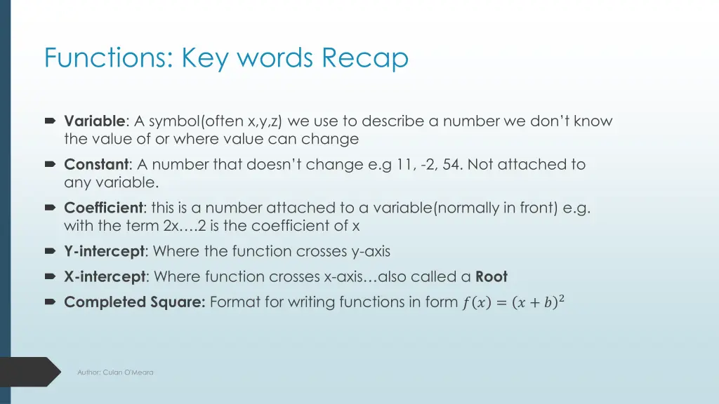 functions key words recap