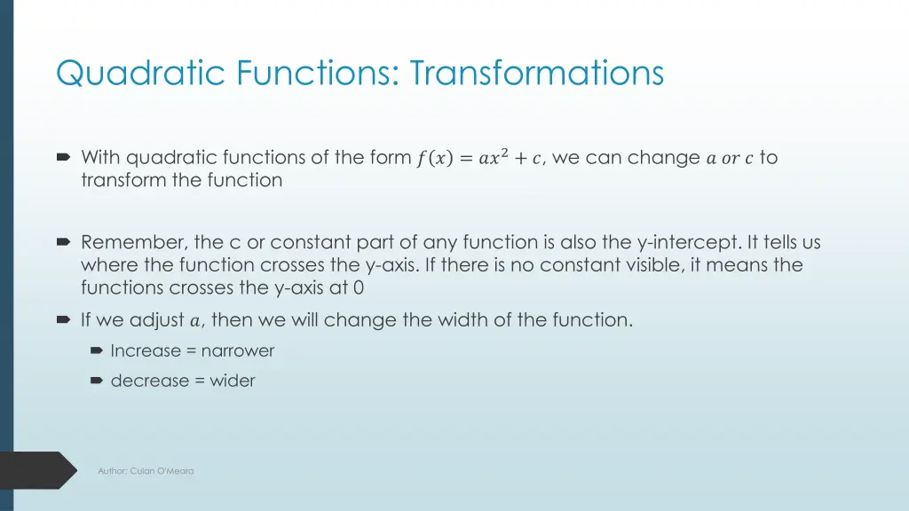 quadratic functions transformations