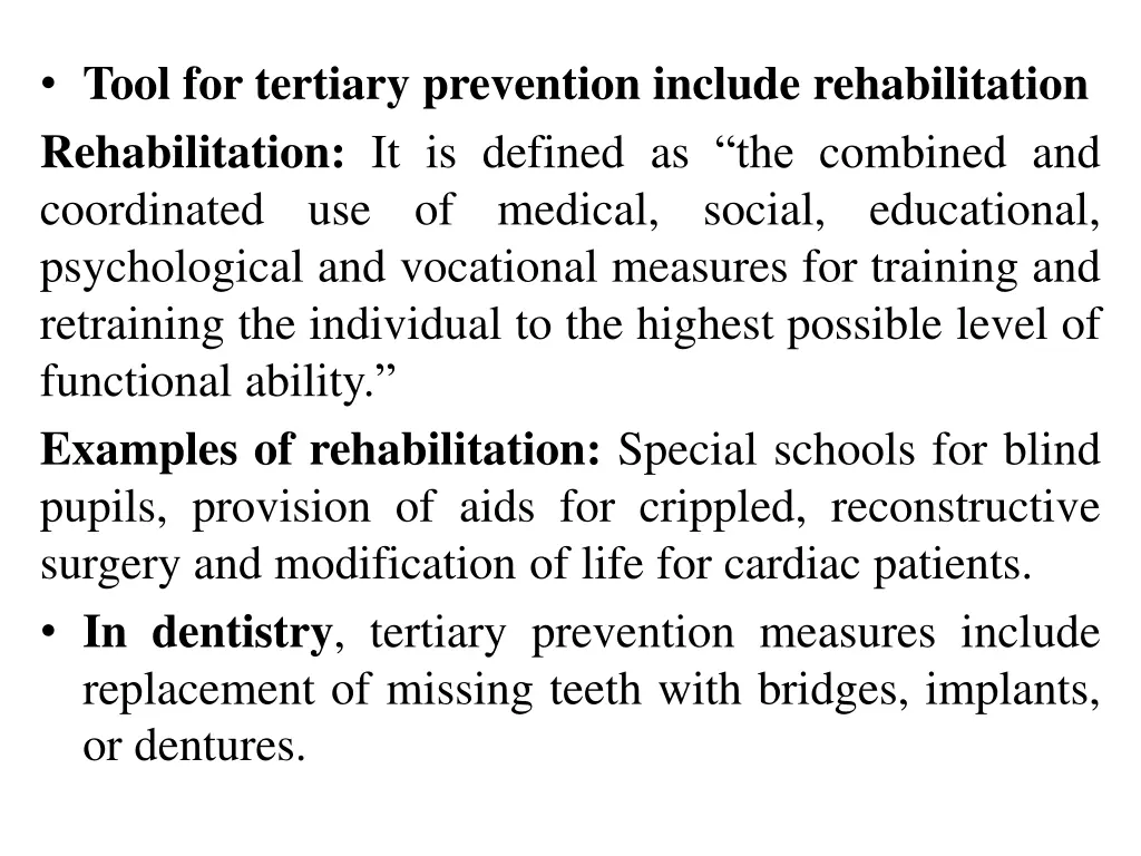 tool for tertiary prevention include