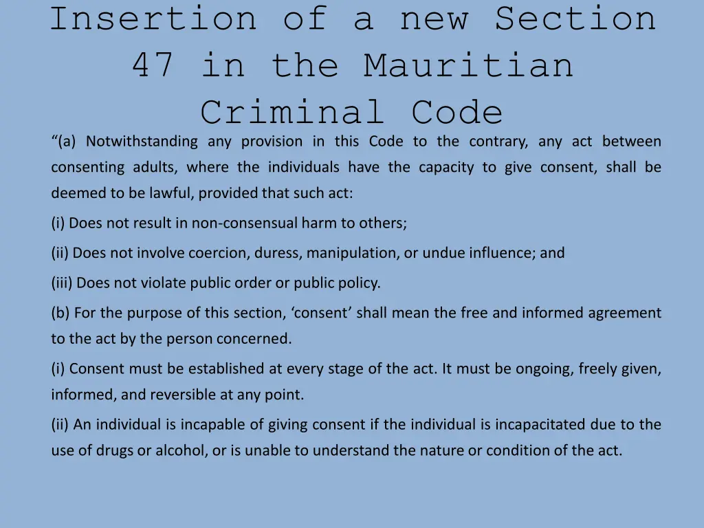insertion of a new section 47 in the mauritian