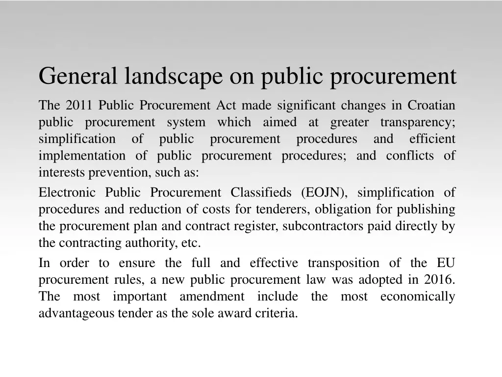 general landscape on public procurement