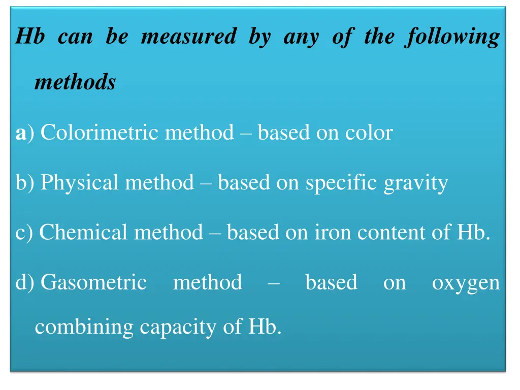 hb can be measured by any of the following