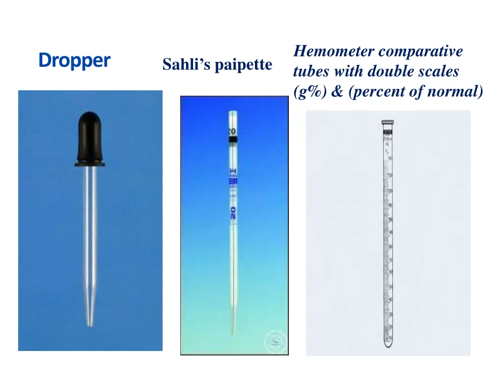 hemometer comparative tubes with double scales