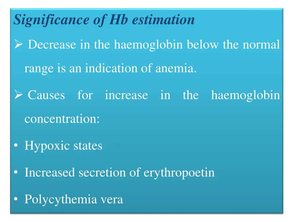 significance of hb estimation