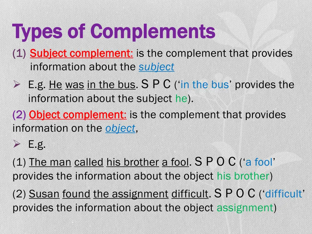 types of complements types of complements