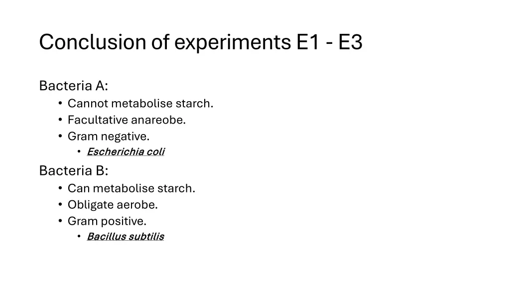 conclusion of experiments e1 e3