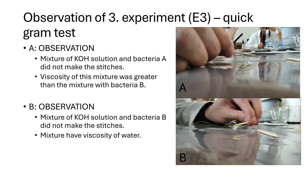 observation of 3 experiment e3 quick gram test