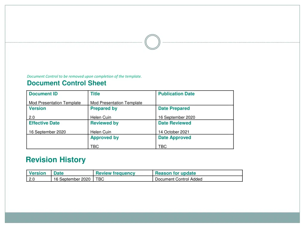 document control to be removed upon completion