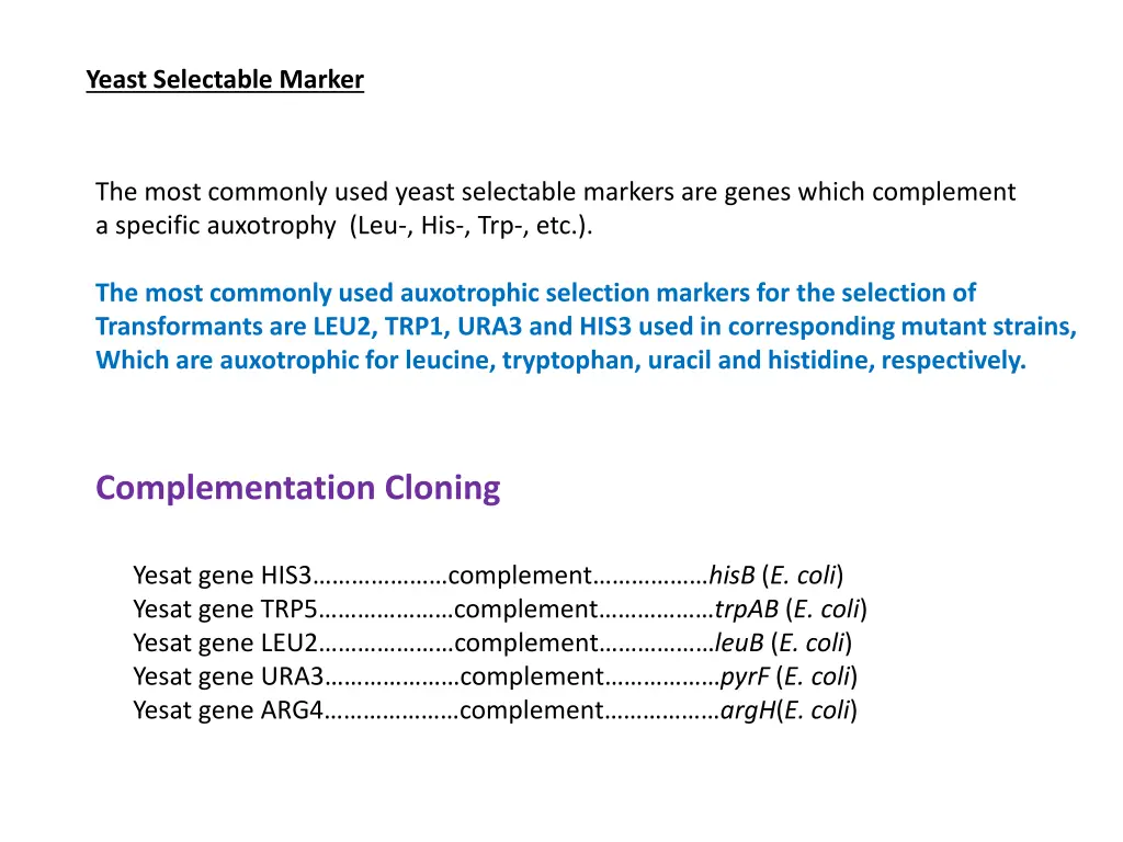 yeast selectable marker