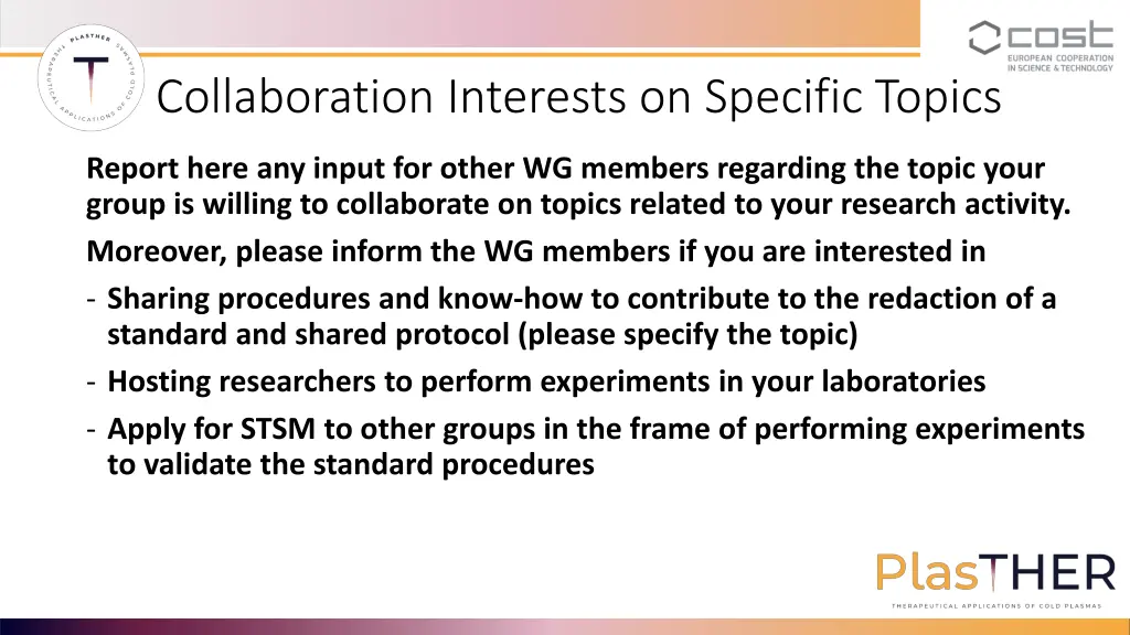 collaboration interests on specific topics