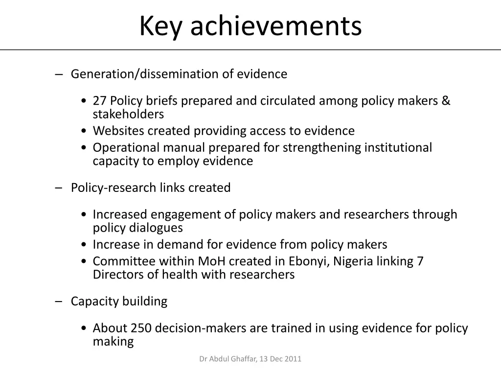 key achievements
