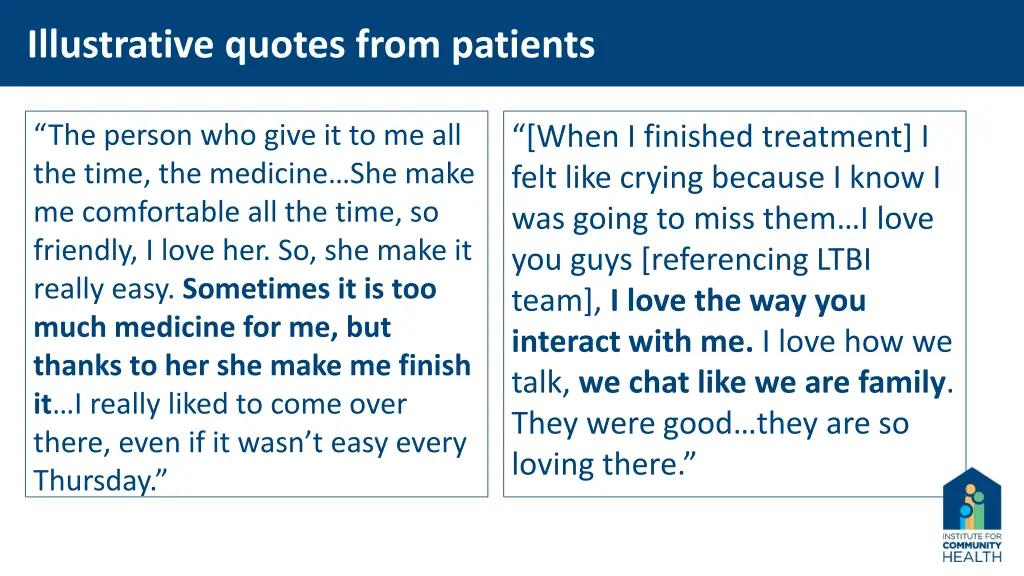 illustrative quotes from patients