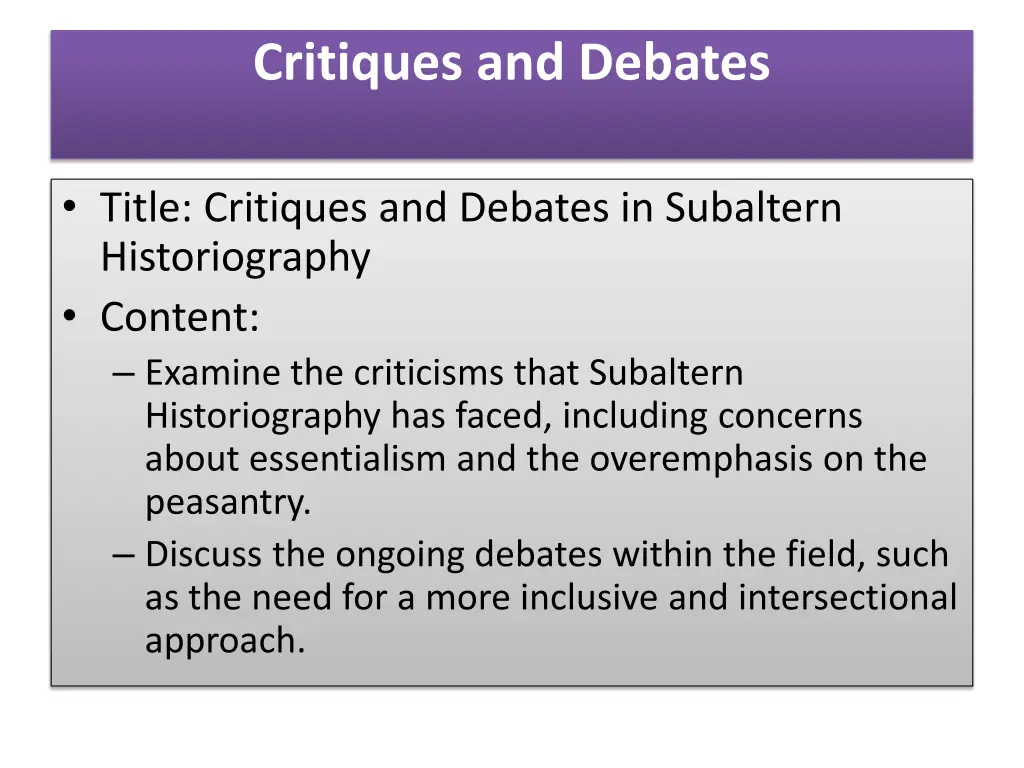 critiques and debates
