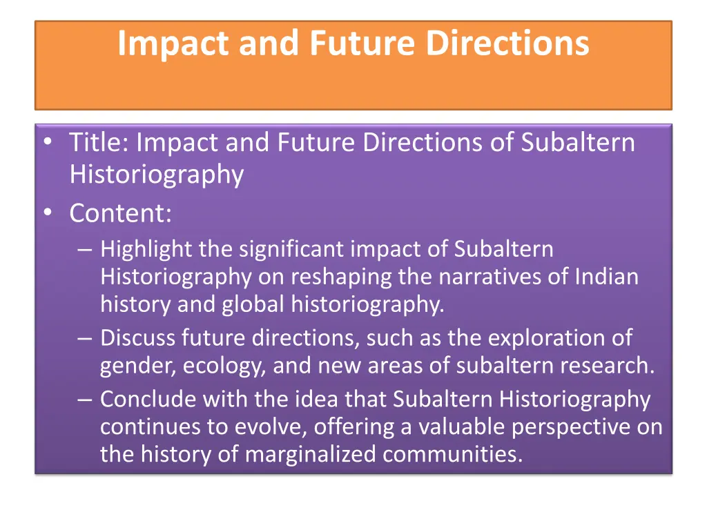 impact and future directions