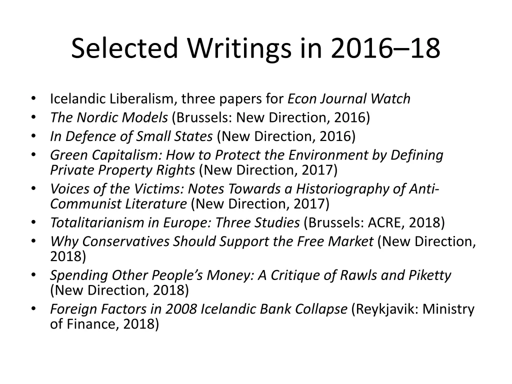 selected writings in 2016 18