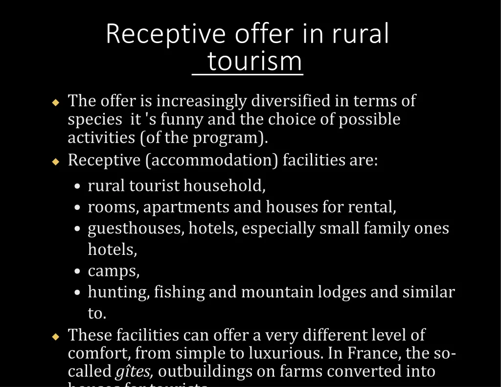receptive offer in rural tourism