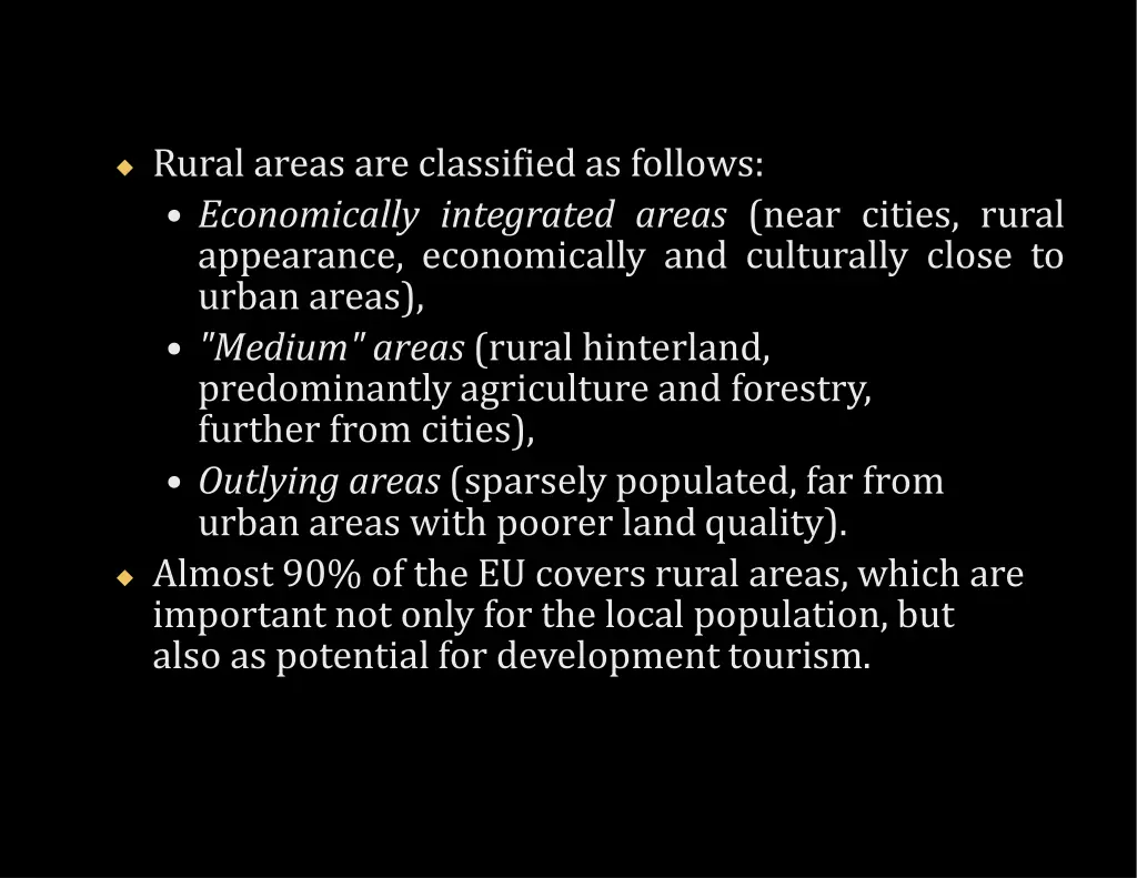 rural areas are classified as follows