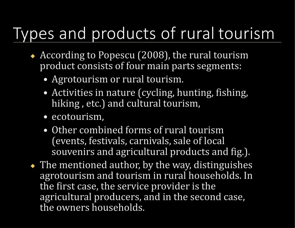 types and products of ruraltourism