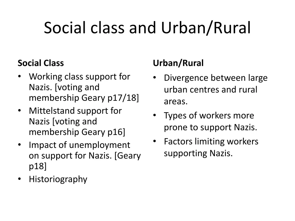 social class and urban rural