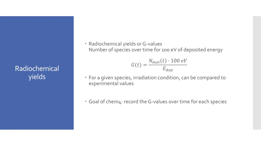 radiochemical yields or g values number