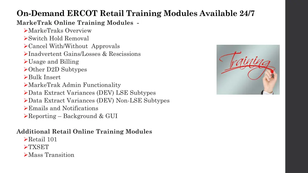 on demand ercot retail training modules available
