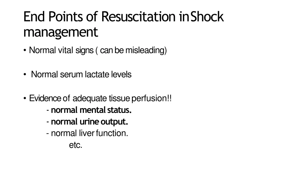 end points of resuscitation inshock management