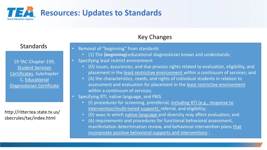 resources updates to standards