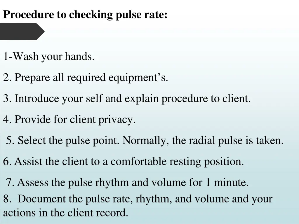 procedure to checking pulse rate