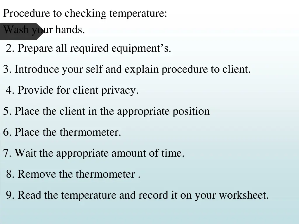 procedure to checking temperature wash your hands