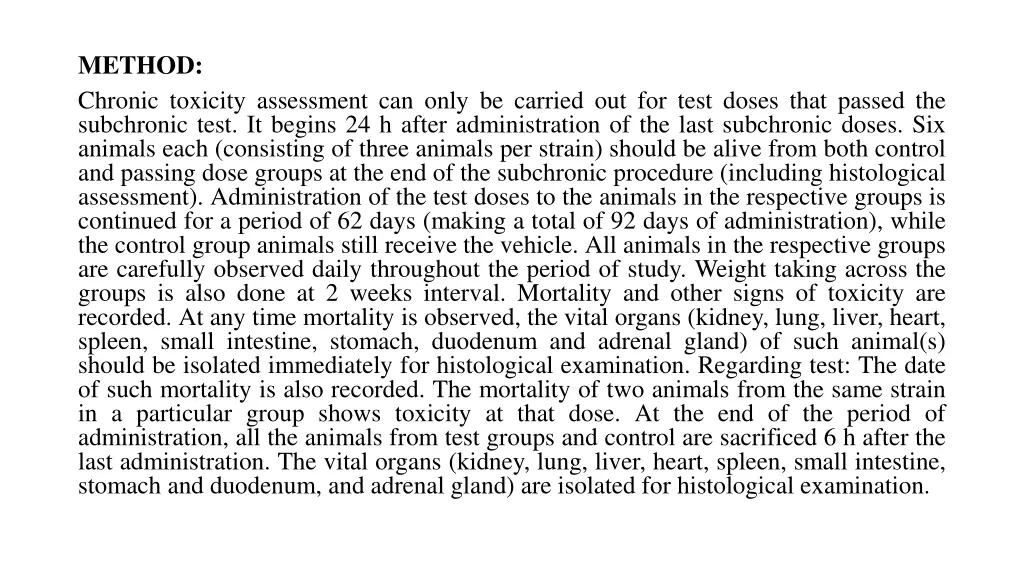 method chronic toxicity assessment can only