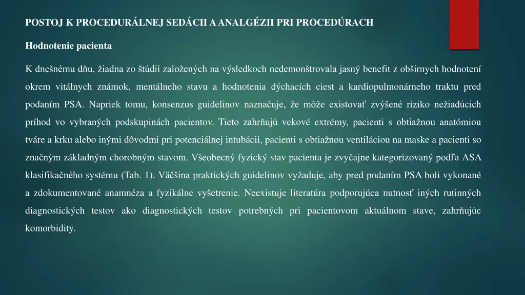 postoj k procedur lnej sed cii aanalg