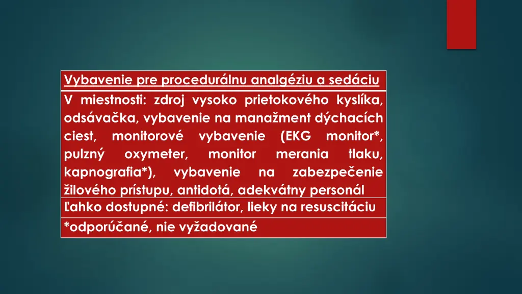 vybavenie pre procedur lnu analg