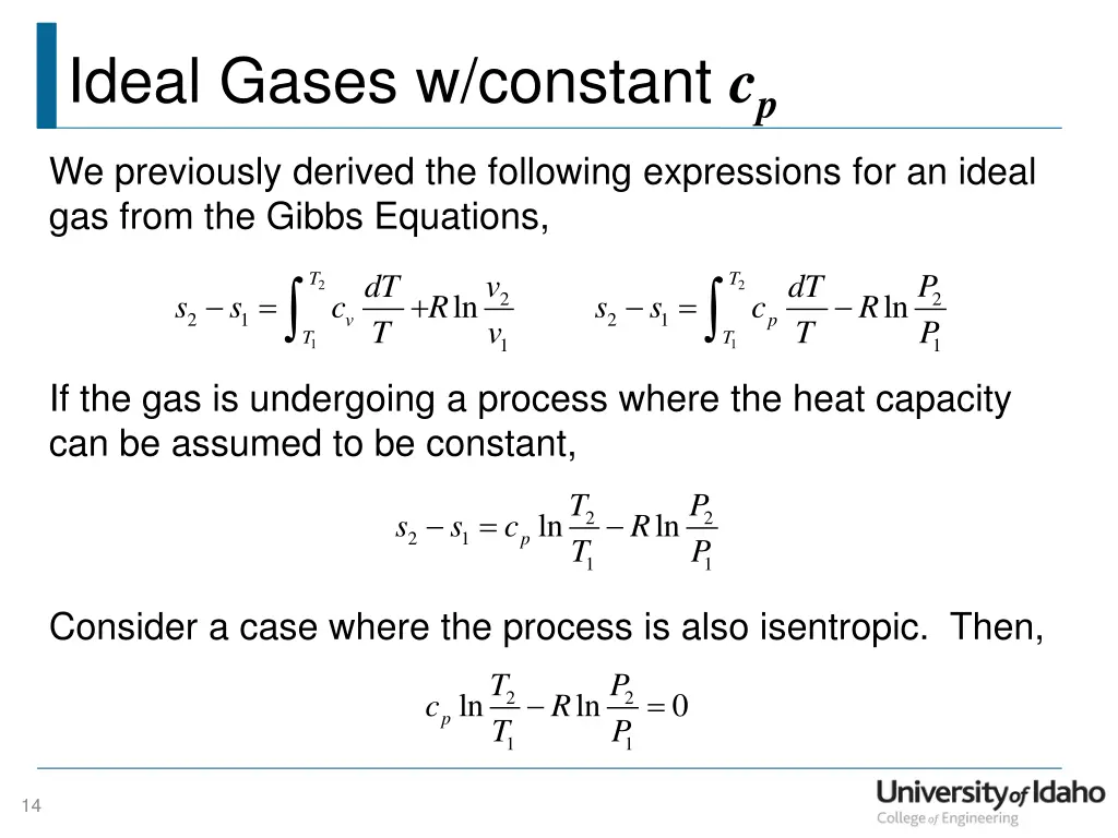 ideal gases w constant c p