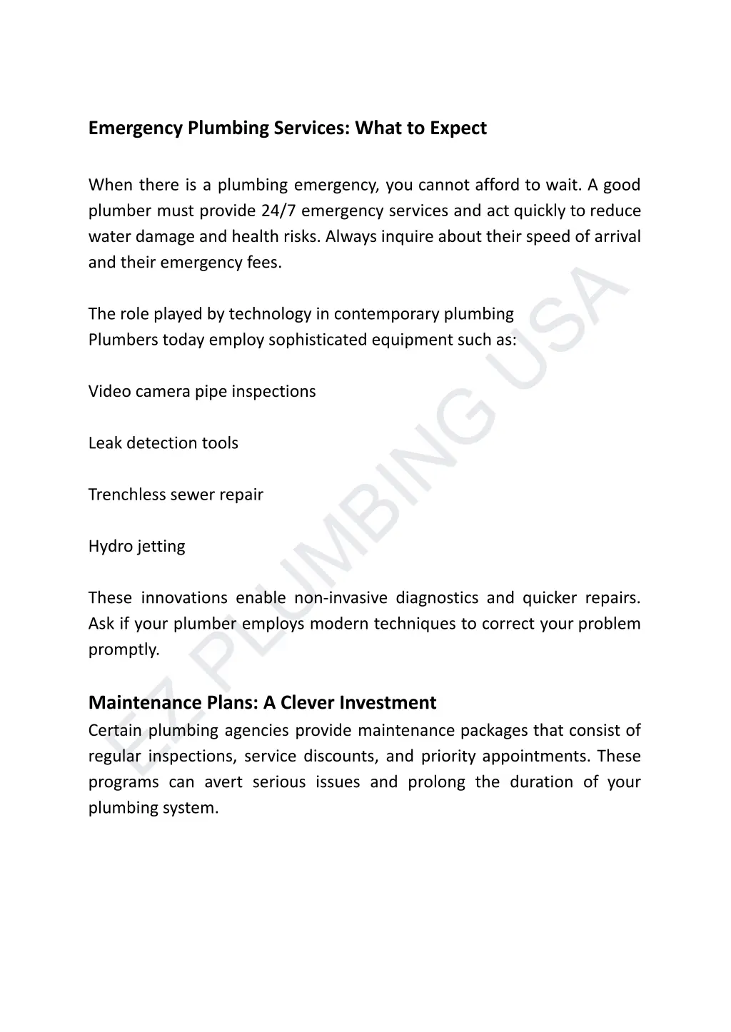 emergency plumbing services what to expect when