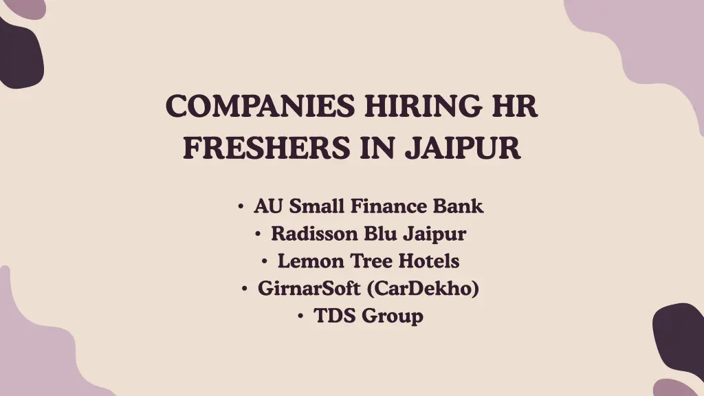 companies hiring hr freshers in jaipur