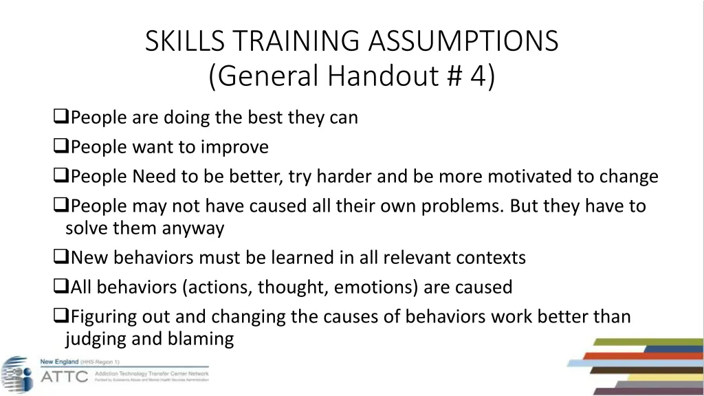 skills training assumptions general handout 4