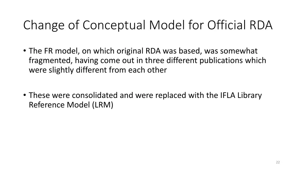 change of conceptual model for official rda