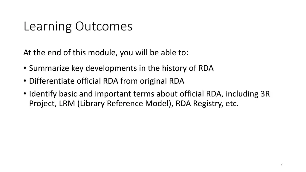 learning outcomes