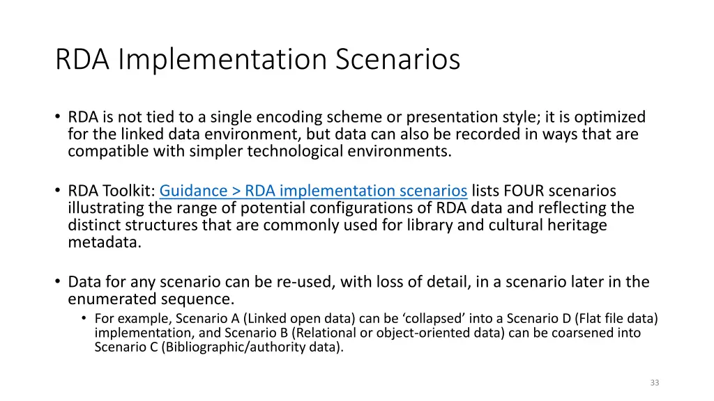 rda implementation scenarios