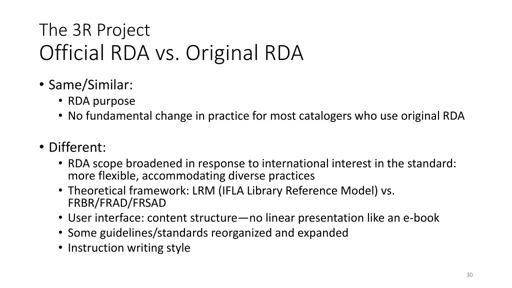 the 3r project official rda vs original rda