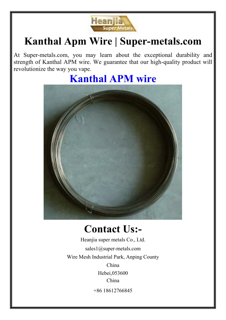 kanthal apm wire super metals com