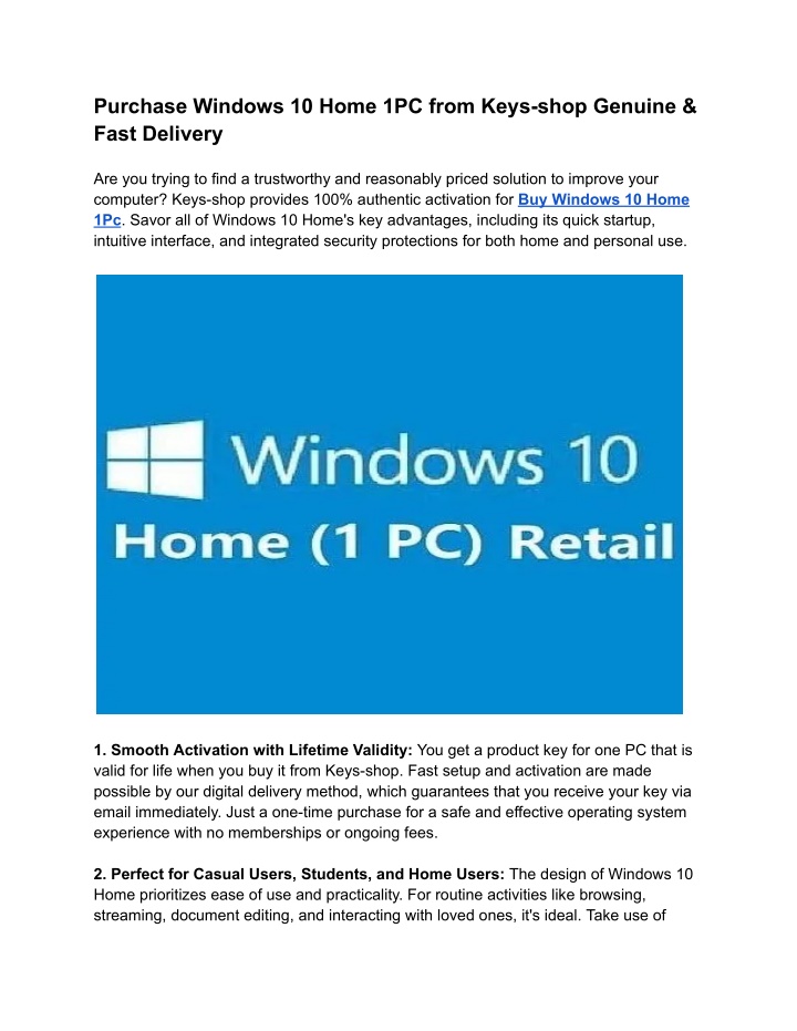 purchase windows 10 home 1pc from keys shop