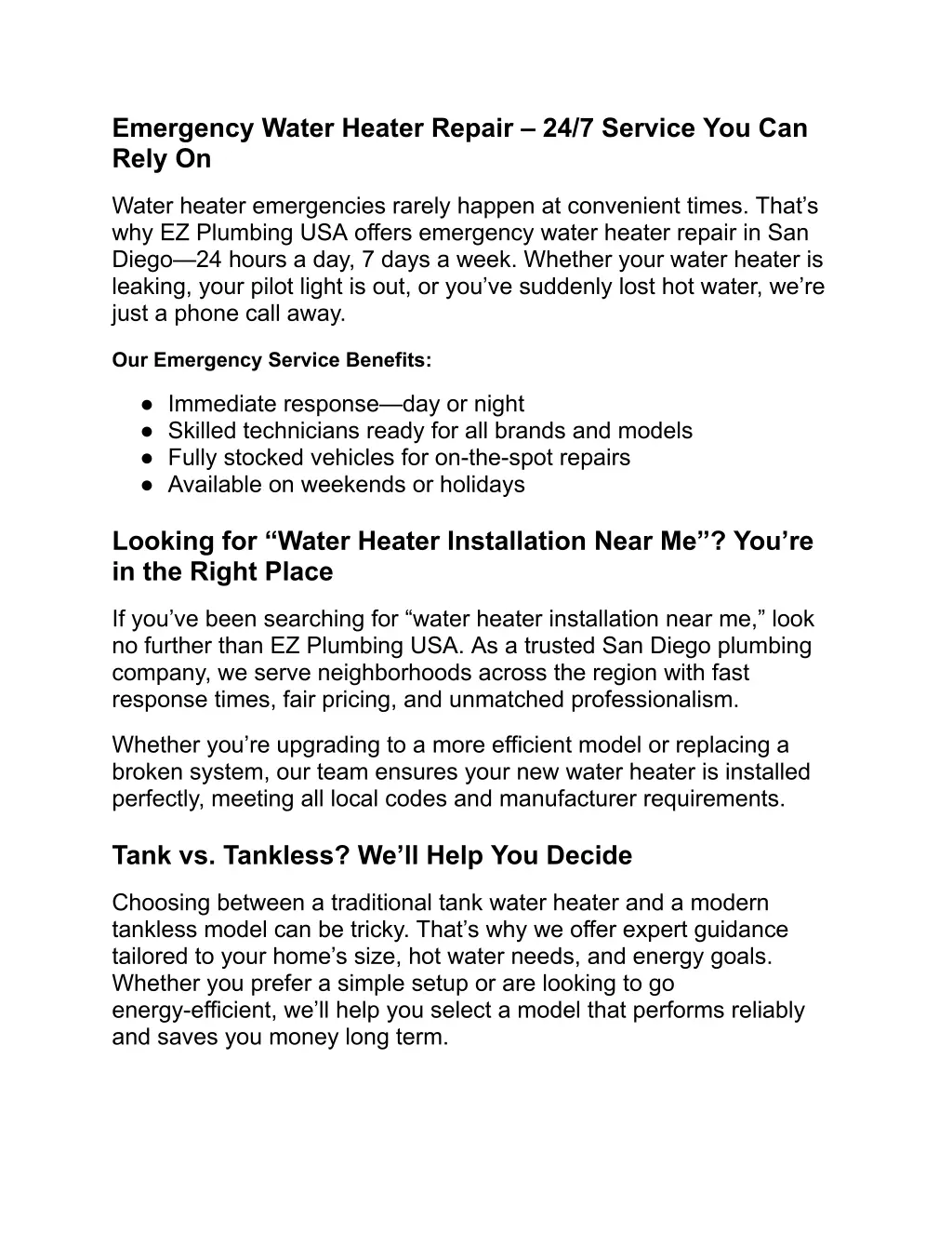 emergency water heater repair 24 7 service