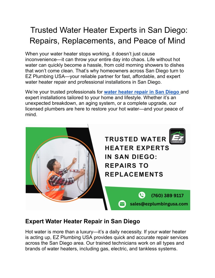 trusted water heater experts in san diego repairs