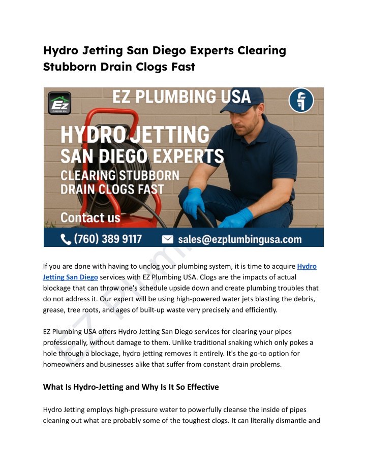 hydro jetting san diego experts clearing stubborn