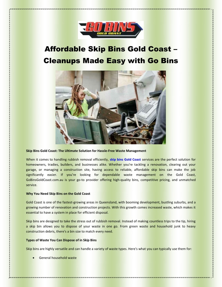 affordable skip bins gold coast cleanups made