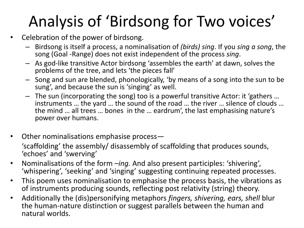 analysis of birdsong for two voices celebration